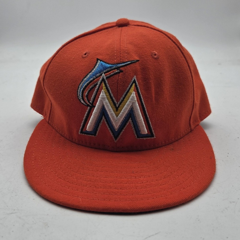 Miami Marlins Hat Cap Fitted Mens 7 1/8 Orange MLB Baseball New Era 59FIFTY